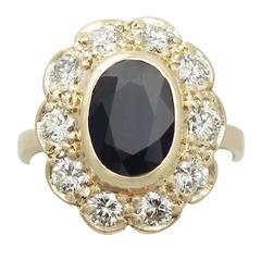 3.25Ct Sapphire 
1.00Ct Diamond, 18k Yellow Gold Dress Ring, Vintage Circa 1970