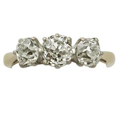 1.79Ct Diamond and 18k Yellow Gold Three Stone Ring - Antique and Vintage 2