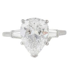 3.44 Carat Pear Shaped Diamond Platinum Engagement Ring 6