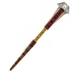 LaCloche Freres Ruby Diamond Gold Platinum Horse Shoe Nail Brooch