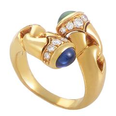 Bulgari Precious Gemstone Gold Crossover Ring