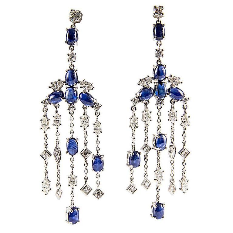 Sapphire Diamond Gold Chandelier Drop Earrings For Sale at 1stdibs