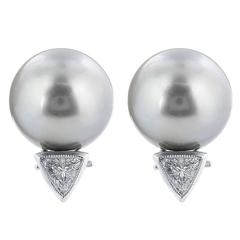 Tahitian Pearl Diamond Platinum Stud Earrings