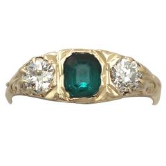 0.44Ct Emerald and 0.42Ct Diamond, 18k Yellow Gold Ring - Antique Circa 1910 1