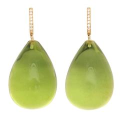 Green Amber Diamond Gold Earrings