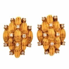 Textured Diamond Gold Clip On Earrings 1