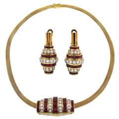 Ruby Diamond Gold Earring and Necklace Suite 9