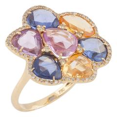 Multicoloured Sapphire Diamond Gold Floral Dress Ring