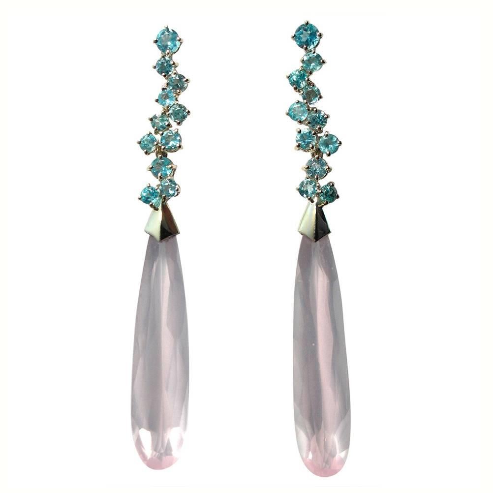 Jona Pink Quartz Apatite 18k White Gold Dangle Pendant Earrings