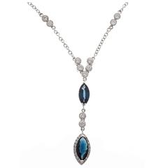 Marquise Sapphire Diamond Gold Dangle Pendant Necklace