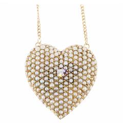 Pearl Diamond Gold Domed Heart Locket Necklace