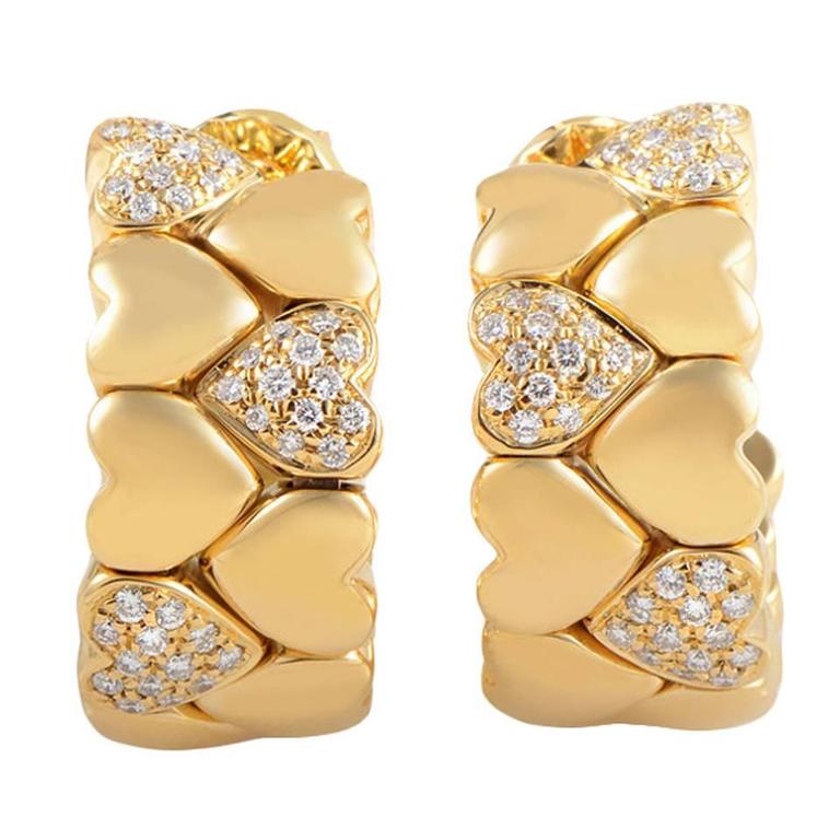 Cartier Diamond Gold Heart Huggie Earrings at 1stDibs