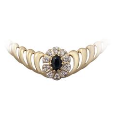 0.36 Ct Sapphire and 0.45 Ct Diamond, 18 k Yellow Gold Necklace 5