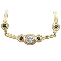 0.15 Ct Diamond and 0.10 Ct Sapphire, 18 k Yellow Gold Necklace 9