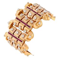 Art Deco Ruby and Diamond Set Gold Bracelet