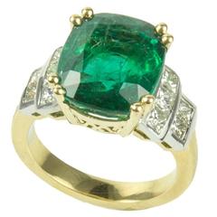 7.60 Carat Cushion Cut  Emerald Diamond Gold Ring