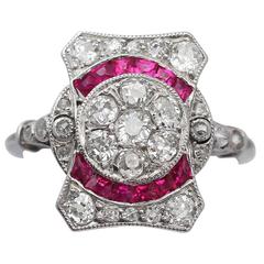 0.15Ct Ruby & 0.75Ct Diamond, 18k White Gold Ring - Art Deco - Antique French