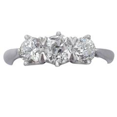 1.47Ct Diamond and Platinum Three Stone Ring - Antique and Contemporary 7