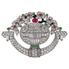 Tiffany & Co. Art Deco Ruby Emerald Diamond Watch Brooch 6
