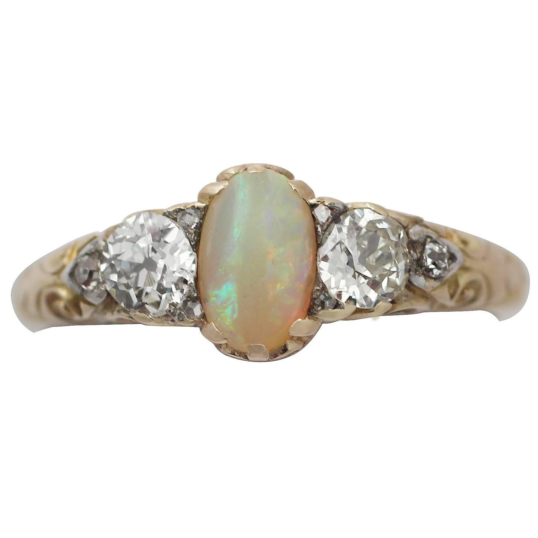 0.48Ct Opal & 0.76Ct Diamond 18k Yellow Gold Trilogy Ring - Antique Victorian