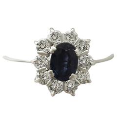0.84Ct Sapphire & 0.48Ct Diamond, 18k White Gold Dress Ring - Vintage Circa 1970 10