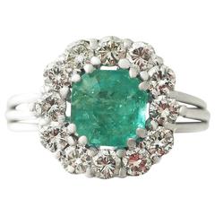 1.94Ct Emerald & 0.95Ct Diamond 18k White Gold Cluster Ring - Vintage Circa 1980 11