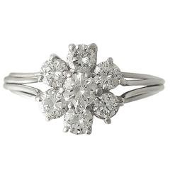 1.43Ct Diamond and Platinum Cluster Ring - Vintage Circa 1950