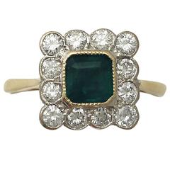 0.88Ct Emerald and 0.60Ct Diamond, 18k Yellow Gold Dress Ring - Vintage 1990 3
