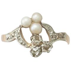 0.30Ct Diamond and Pearl, 18k Rose Gold Cocktail Ring - Antique Circa 1900 11