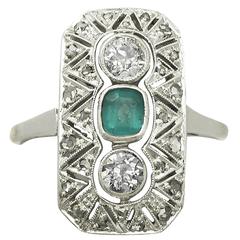 0.37Ct Emerald & 0.78Ct Diamond, 14k Yellow Gold Ring - Art Deco Style - Antique 4