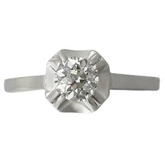 0.65Ct Diamond & 18k White Gold, Platinum Set Solitaire Ring, Antique Circa 1920 6