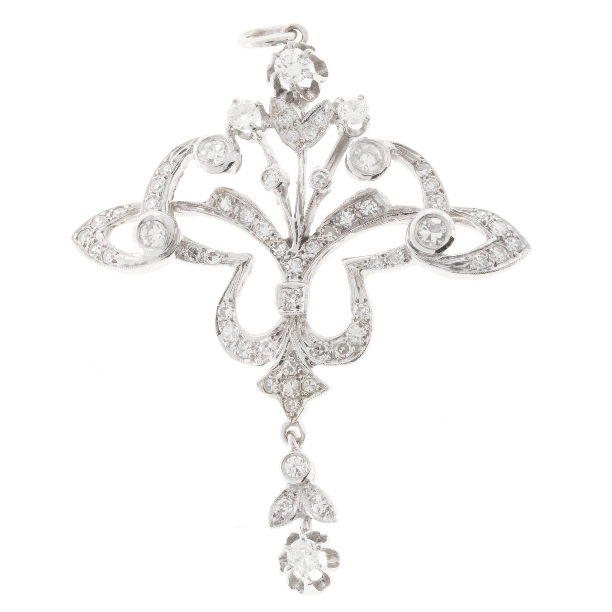 Art Nouveau Pearl Diamond Gold Open Work Pendant For Sale at 1stDibs