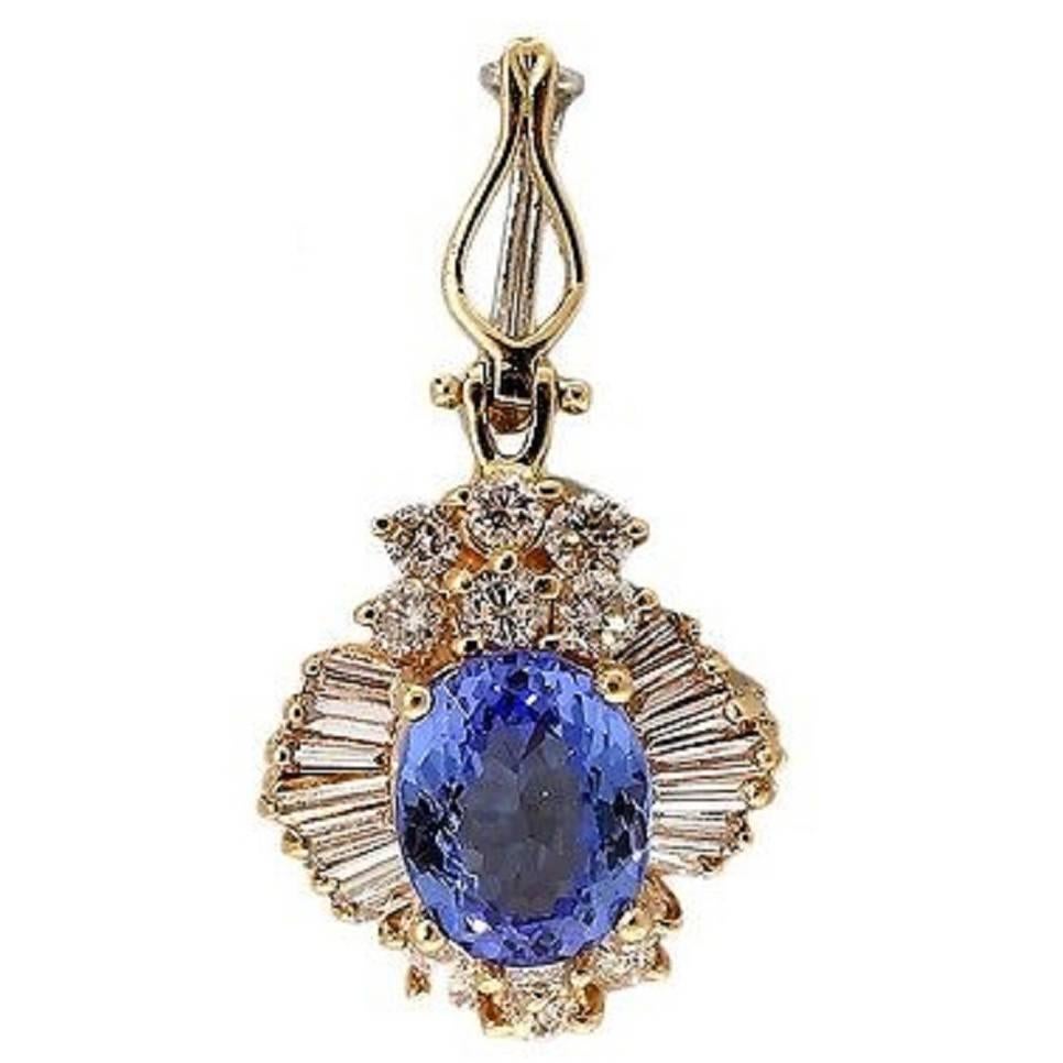Tanzanite Tapered Baguette and Round Diamond Ballerina Pendant Enhancer