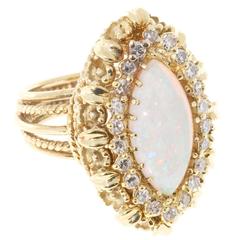 Marquise Opal Round Diamond Gold Wire Ring 6