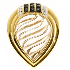Tear Drop Swirl Shape Quartz Crystal Sapphire Diamond Gold Cocktail Ring 