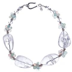 Crystal Quartz Pink and Aqua Chalcedony Necklace 8