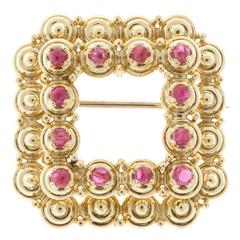 Tiffany & Co. Cabochon Red Ruby Gold Square Pin 6