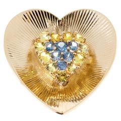 Tiffany & Co. Yellow Blue Sapphire Gold Heart Pin 10