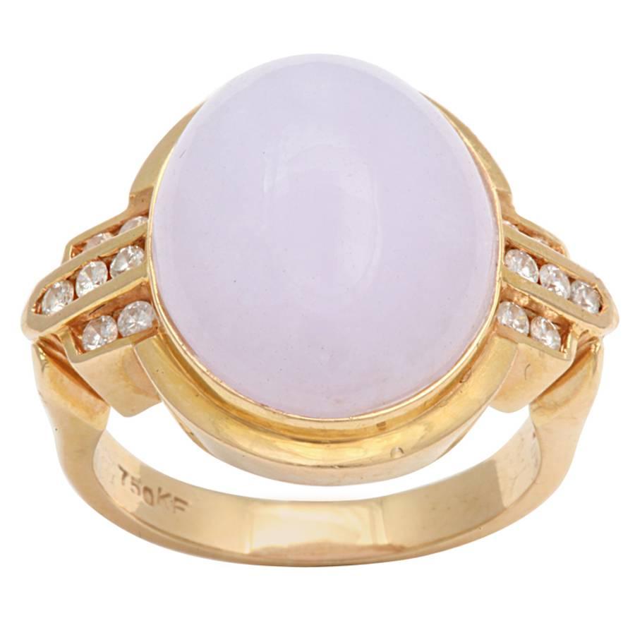 Lilac Jade and Diamond  GOLD Ring For Sale