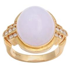 Gentle Lilac True Jade Gem Diamond Gold Dome Ring 1
