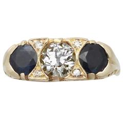 1900s 1.32 Carat Sapphire & Diamond Yellow Gold Cocktail Ring 10