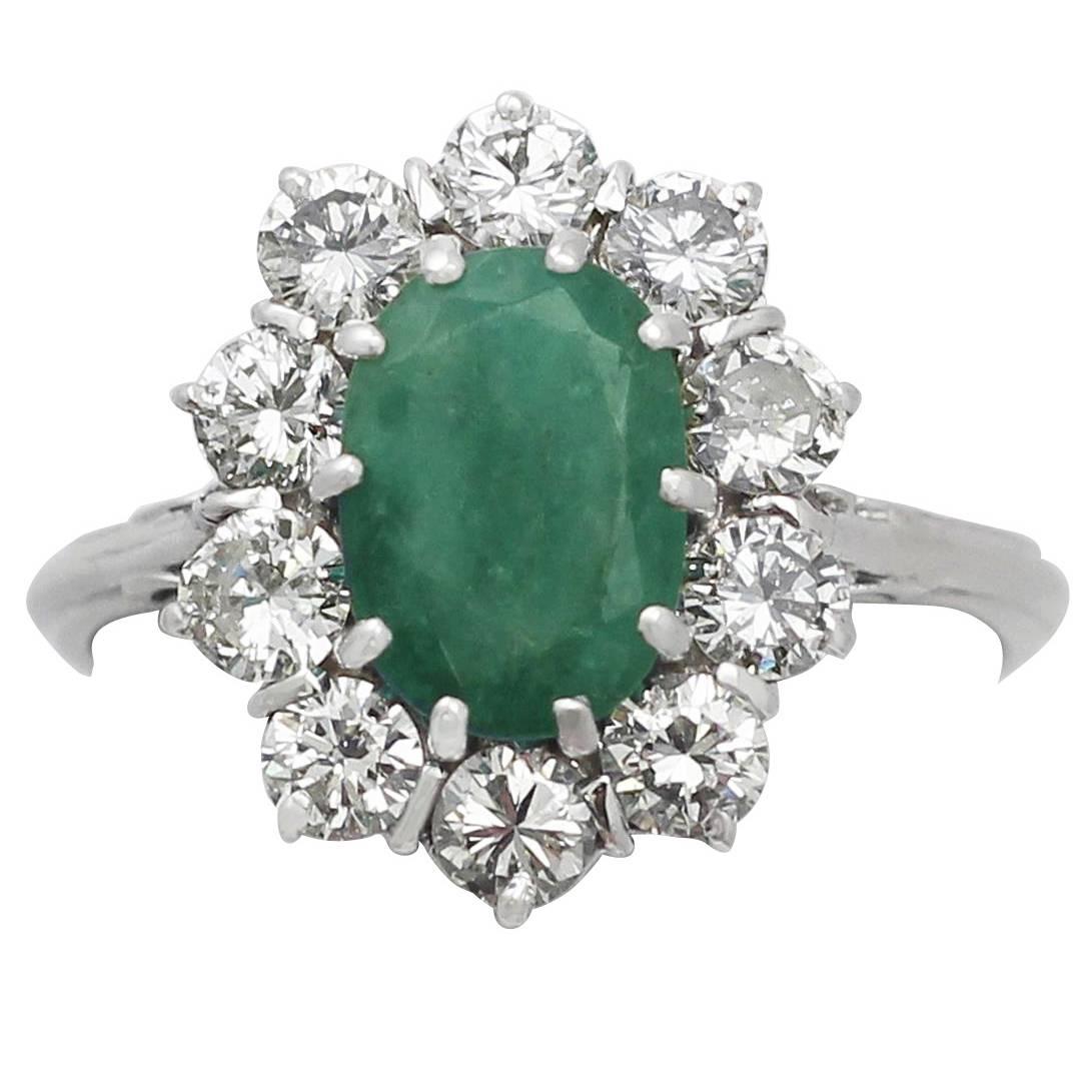 2.09 Carat Emerald and 1.32 Carat Diamond White Gold Cluster Ring