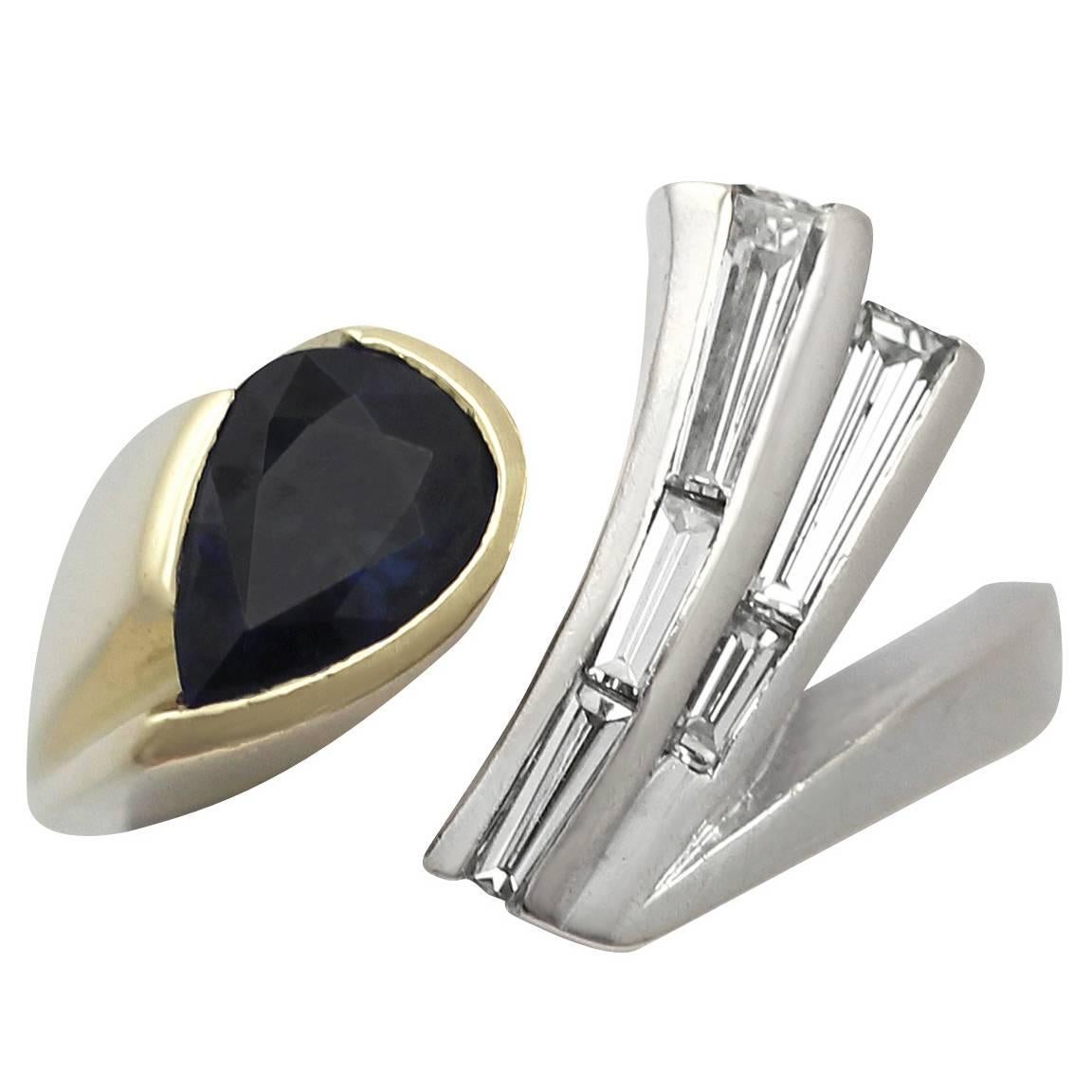 1960s 1.40 Carat Sapphire and Diamond White and Yellow Gold Cocktail Ring