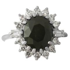 Retro 1970s 4.60 Carat Green Sapphire and Diamond White Gold Cocktail Ring