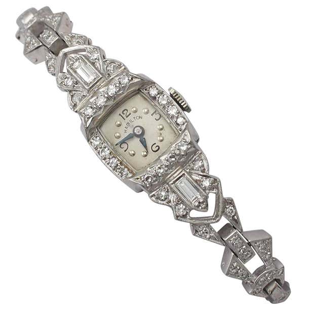 2.16Ct Diamond, Platinum and 14k White Gold Cocktail Watch - Art Deco ...