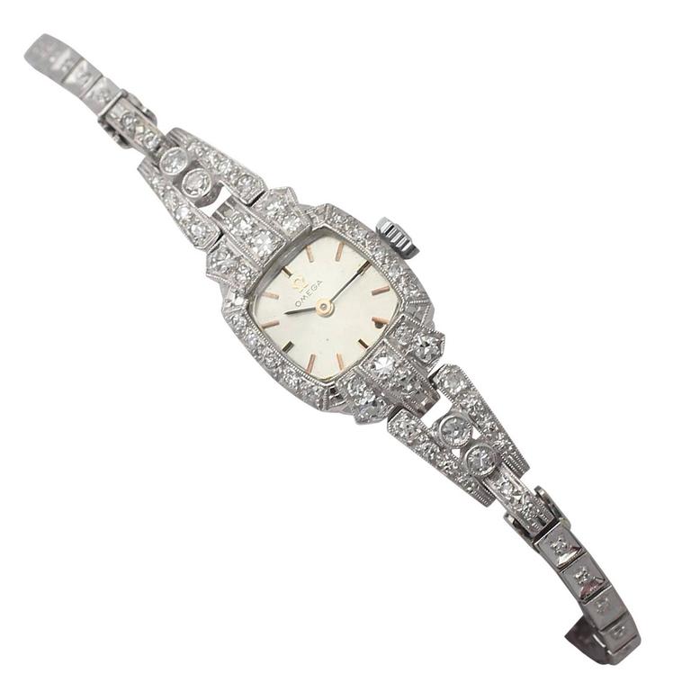 32 ct Diamond and 14 ct White Gold Omega Cocktail Watch at 1stdibs 32 ct Diamond and 14 ct White Gold Omega Cocktail Watch at 1stdibs