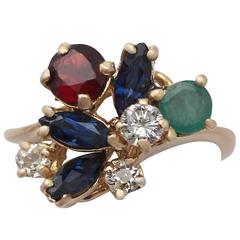 0.87Ct Multi-Gemstone & 0.28Ct Diamond, 18k Yellow Gold Ring - Antique & Vintage 3