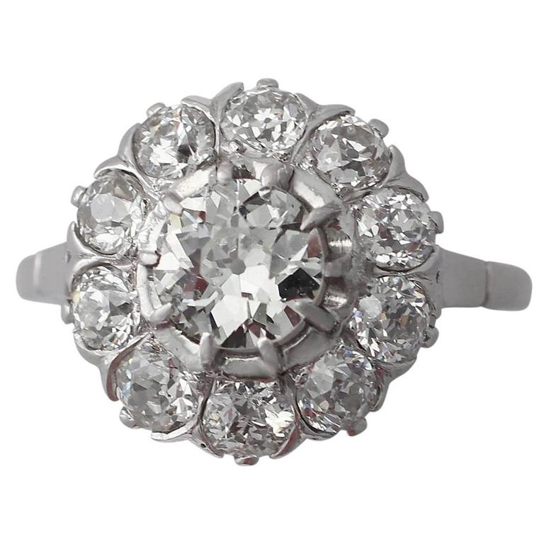 2.36Ct Diamond and Platinum Cluster Ring - Antique Circa 1920 For Sale