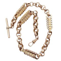 9K Yellow Gold and 9K Rose Gold Watch Chain - Antique Circa 1900
