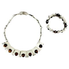 Retro Rare Antonio Pineda Tiger's Eye .970 Silver Necklace and Bracelet